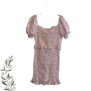 Sweet Rain Pink Floral Smocked Puff Sleeve Dress Size XL